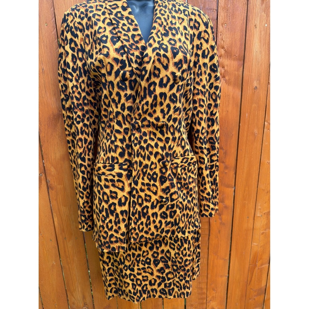 Vintage Rina Rossi Leopard Print Skirt Suit Blazer Two Piece Set Size 4